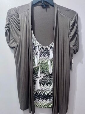 AB Studio Olive Green Layered Camisole Set, S/S with Chevron Tank, Size XL, NWT